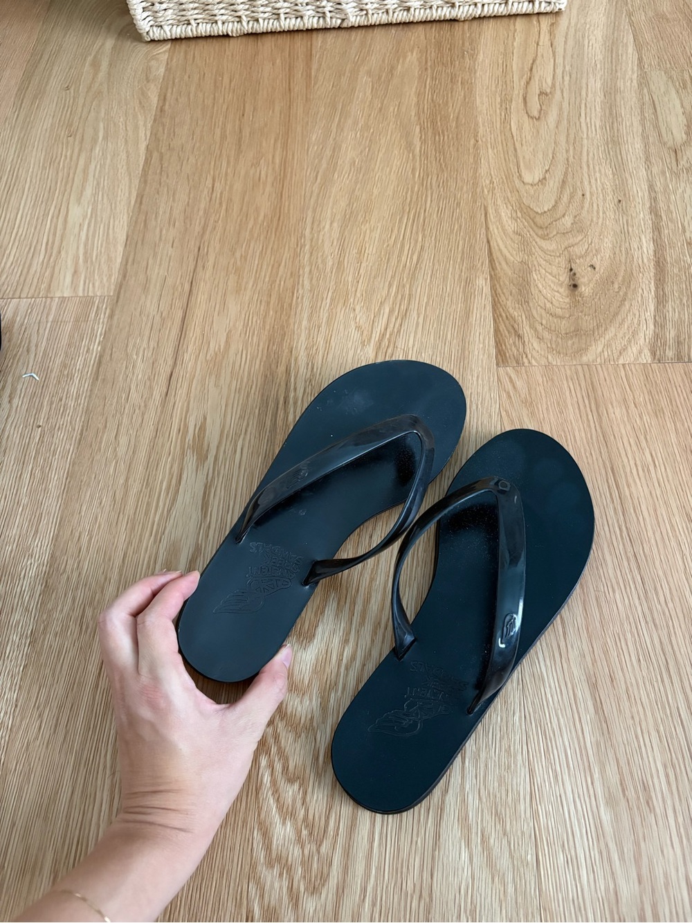 Ancient Greek Black Jelly Flip Flop Sandals
